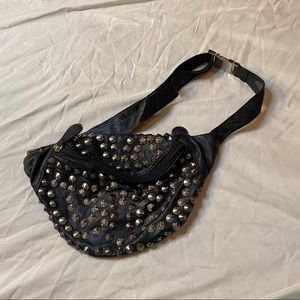 Black faux leather studded Fanny pack
